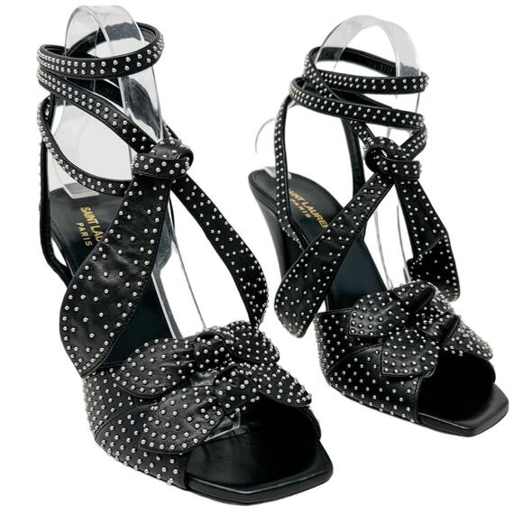 Saint Laurent KiKi 100 Micro Studded High Heel Ankle Wrap Sandals size 38.5 US8 - Picture 8 of 15